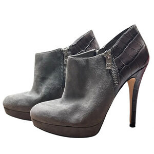 Micheal Kors Leather York Bootie Slate Gray Women Size 6M Zipper Platform Heels